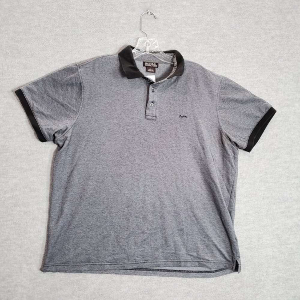 Michael Kors Men Polo Shirt Large Gray Logo Ringer Short Sleeve Collar